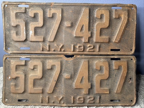 Antique 1921 License Plates Pair Early Auto Truck ‘527-427’ NY New York Tags