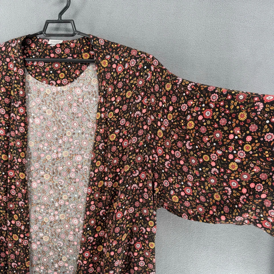 Avenue Viscosa Longline Frente Abierto Kimono Envoltura Floral Boho Mujer 30/32 Negro Foto 4 de 4