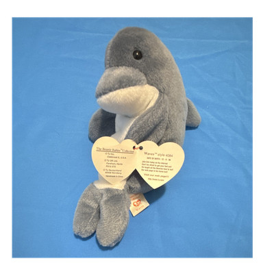 Ty Beanie Babies Echo the Dolphin w/ Waves Heart Hang Tag Beanbag Plush, 1996