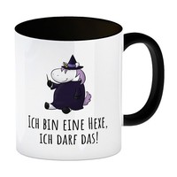 Einhorn-Hexe Kaffeebecher In Schwarz Mit Spruch Ich Bin Eine Hexe Ich Darf Das