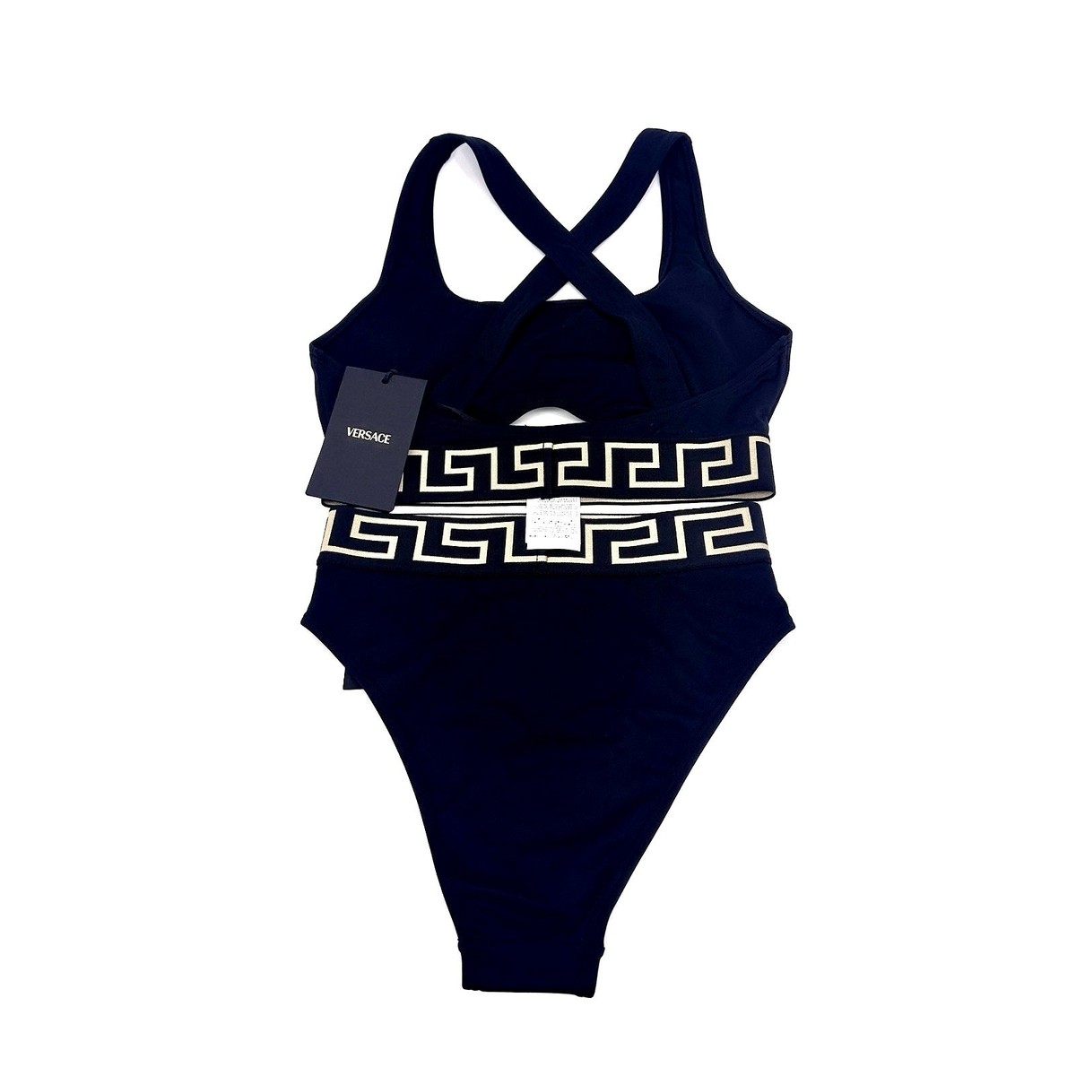 NWT Versace 2 Pcs Swimsuit Set Size 1/ XS Greca Belt Black Gold