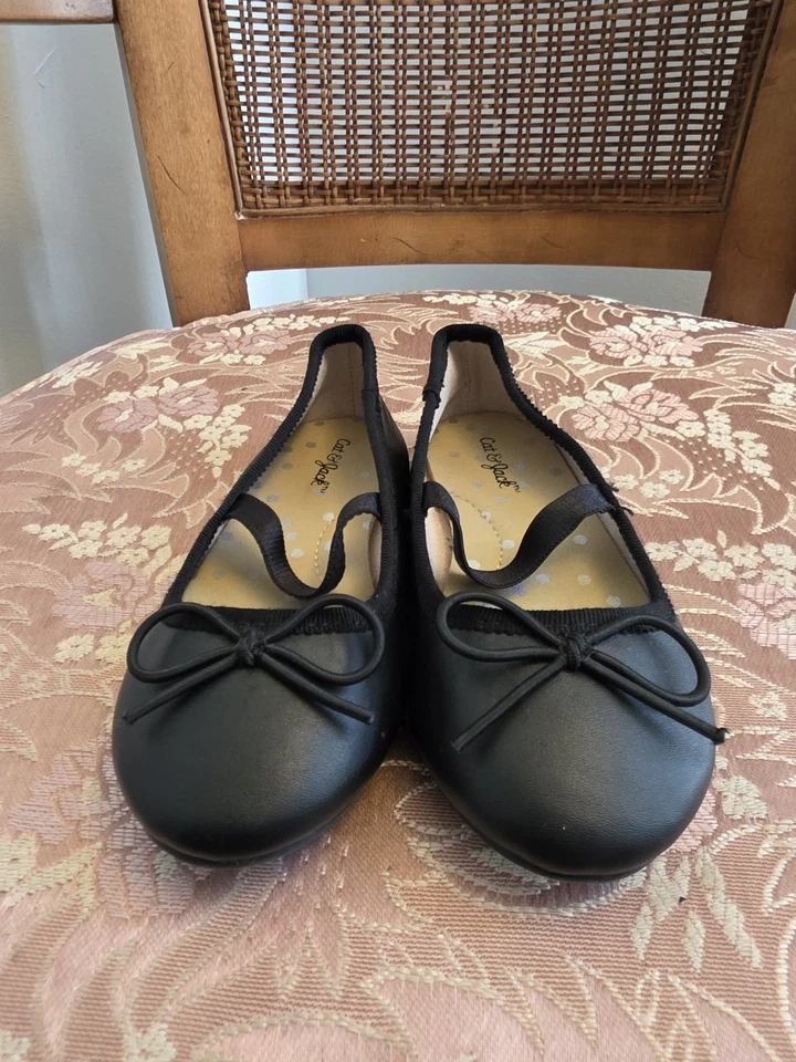 Cat & Jack 学步女孩 7 黑色蝴蝶结芭蕾平底正装鞋 — 第 4/4 张图片