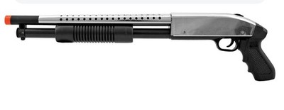 Airsoft Shotgun Pump Action  Spring High Powered 300 FPS  UK Arms P388 Chrome