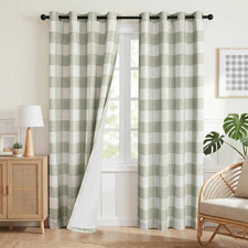 100 Blackout Plaid Linen Curtains 84 Inch Long 2 Panels Set Farmhouse Checkered