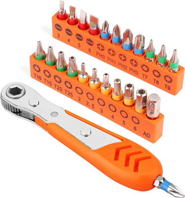 23Pc 1/4'' Ultra Low Profile Mini Ratchet Screwdriver Set   Tamper Resistant Star
