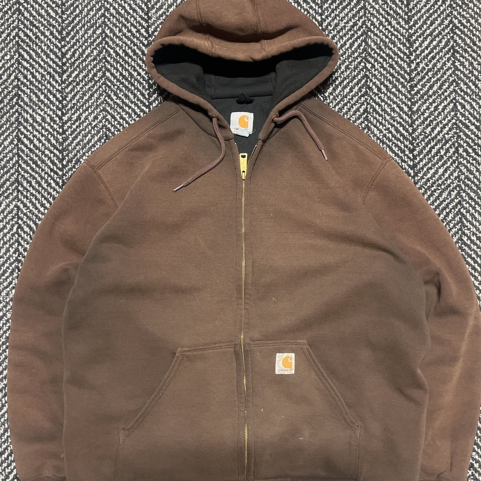 Vintage Carhartt Rutland Thermal-Lined Full-Zip Hooded Sweatshirt in Brown
