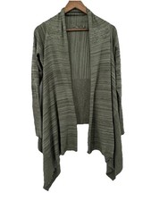 Prana Green Cardigan Sweater Organic Cotton Blend Open Front Asymmetrical