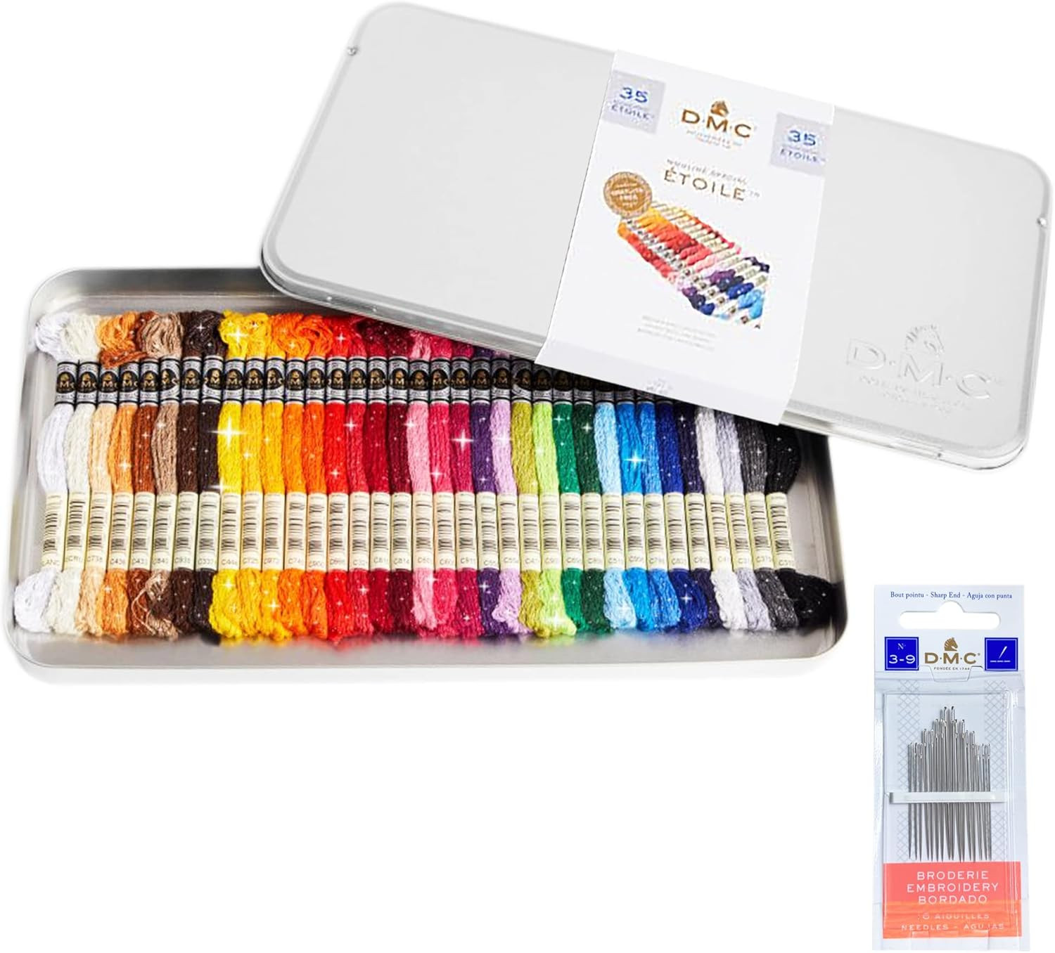 DMC Metallic Embroidery Floss Set - 35 Colors with Needles in Collector Tin