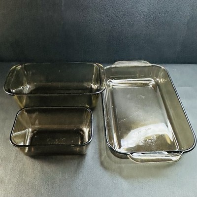 Pyrex 213-R 232-R 502-B Amber Glass Loaf Pans 1.5 Qt Casserole Bread Vtg Dish