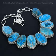 Throat Chakra Neon Apatite Gemstone Vintage Chain Necklace 925 Sterling Silver