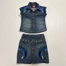 Oilily Girls Denim Vest And Skirt Set Size 116 Embroidery