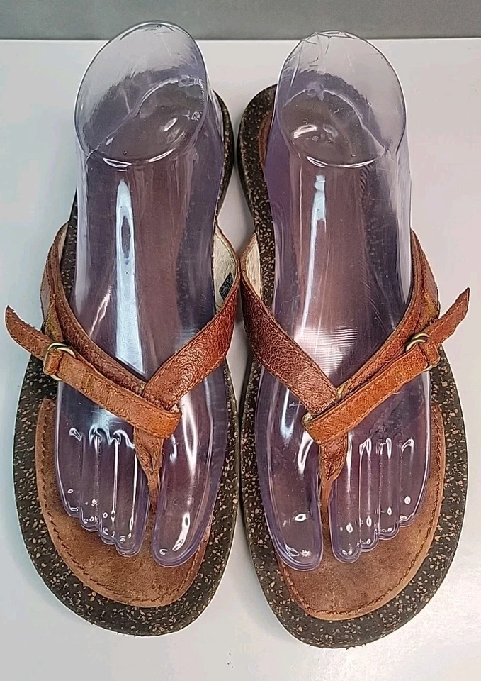 Teva Ventura Thong Sandals Cork Cognac  Brown Leather Women's Size 10 /41 - Image 3 of 4