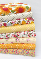 COTTON FABRIC BUNDLE SQUARES FAT QUARTERS VINTAGE LEMON FLORAL MIX PATCHWORK
