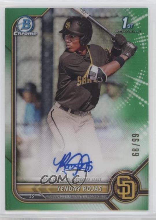 2022 Bowman Chrome Prospect Green Refractor 68/99 Yendry Rojas #CPA-YR Auto 0s9t
