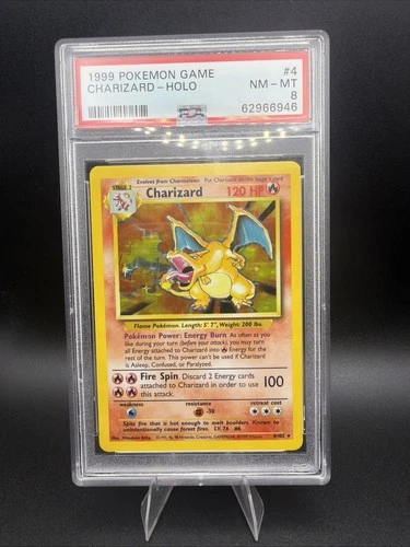 1999 POKEMON BASE SET UNLIMITED #4 CHARIZARD-HOLO PSA 8