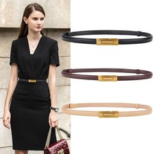 Leather Belt Genuine Cowhide 1.4cm Thin Buckle Women's Skirt Waist Belts