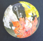 Vintage Art Glass Yellow, Orange & White Floral Paperweight w/Controlled Bubbles — photo 4