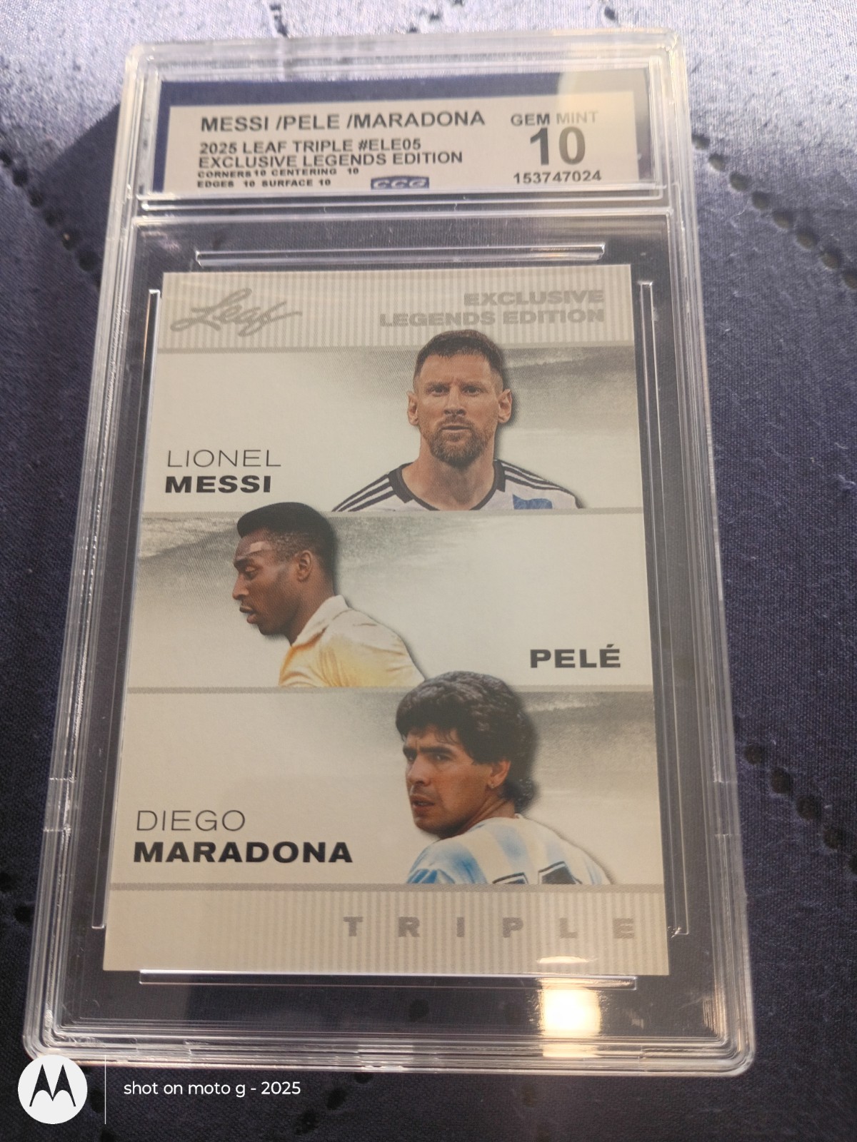 🔥🔥🔥soccer exclusive Legends messi pele maradona 2025 leaf triple gem mint 10 view 4