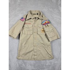Boy Scouts of America Shirt Kids Youth M Tan Poly Cotton Patches Gorpcore