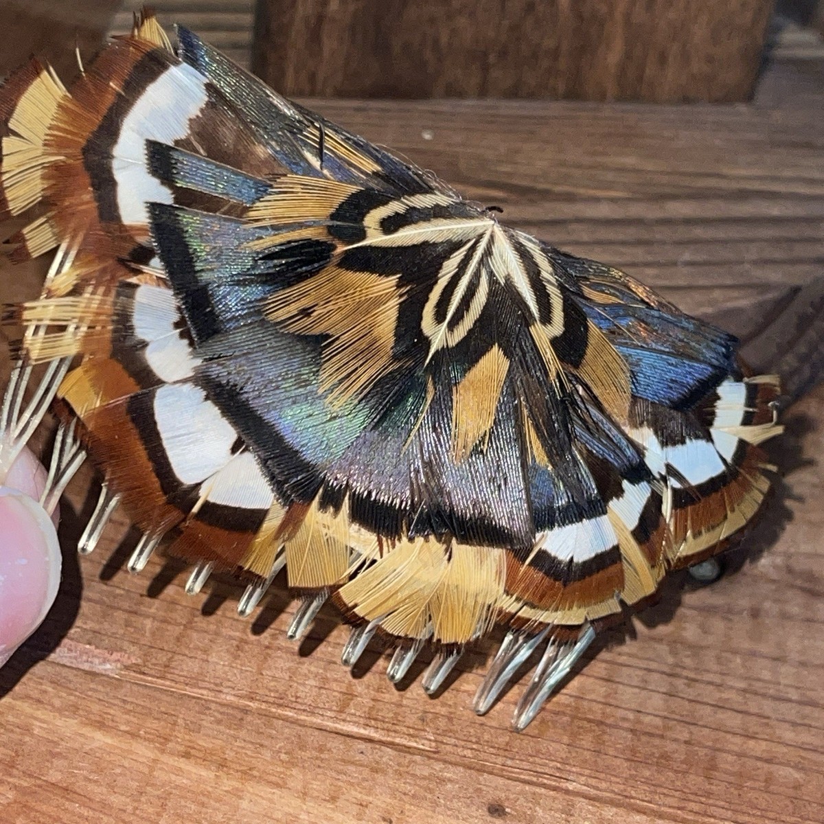 Butterfly? Iridescent Feather Hair Comb Clip Monarch Vintage