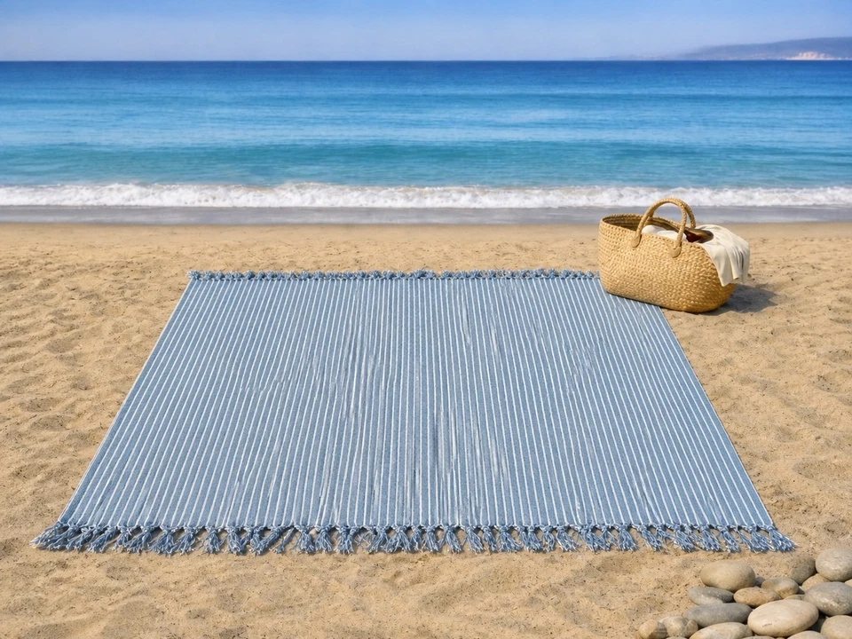 Fouta XXL plage 210x240 cm –serviette bohème coton mélangé – neuve -Couleur Bleu - Photo 2/3