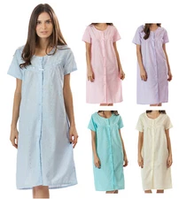 Casual Nights Womens Eyelet Short Sleeve Button Front Nightgown Duster House Dre