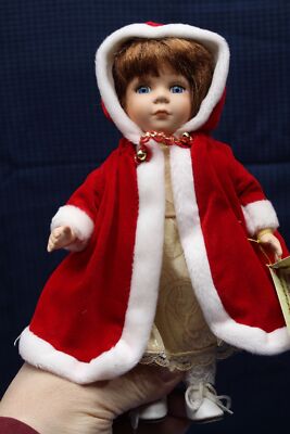 Collector's Choice Genuine Fine Bisque Porcelain 9'' Doll Red Cloak and fur