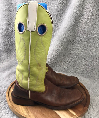 Anderson Bean Horse Power Cowboy Boots Mens 6.5B Green Bison Leather Square Toe