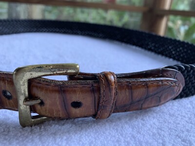 Martin Dingman Golf Belt Mens 40 Croc Embossed Leather Brown