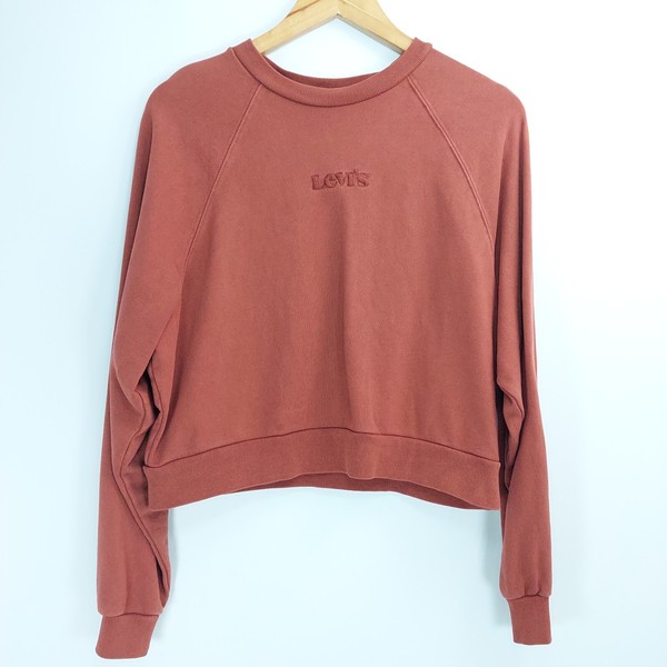 Levi's Cropped Sweatshirt Womens Size S Burgundy Long Sleeve Jumper Embroidered