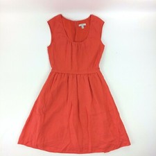 J Crew Women's Sz 0 Orange Cap Sleeve Linen Dress Lined Pockets Summer Spring