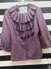 Women "tabitha" Purple, Ruffle Front, Jacket Size 8. Prev. Owned