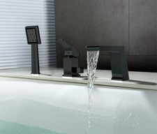 Black Bathtub Faucet Rain Waterfall Mixer Handheld Shower Bath Set Brass 3pcs
