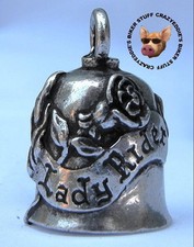 LADY RIDER MOTORCYCLE GREMLIN RIDE BELL **MADE IN USA** BANNER WITH ROSES