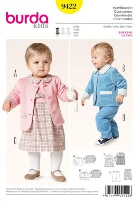 Burda Kinder 9422 Unisex Separate Passender Nähen Muster Alter 3 Monat - 2 Jahre - Bild 1 von 4
