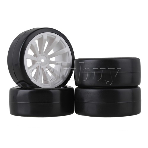 Set De 4 Jantes Et Pneus Dérive Pour Voiture RC 1:10 - Blanc Et Noir