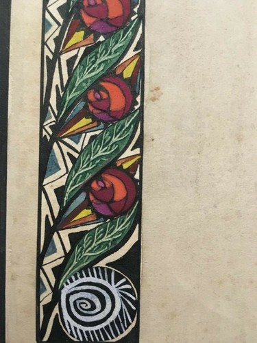 Aquarelle originale Menu restaurant Diner Mariage 25 ans Noce d'Argent ART DECO - Photo 4/8