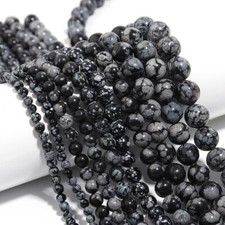 Natural Stone Snowflake Obsidian Round Spacer Bead Jewelry Making 4 6 8 10 12mm