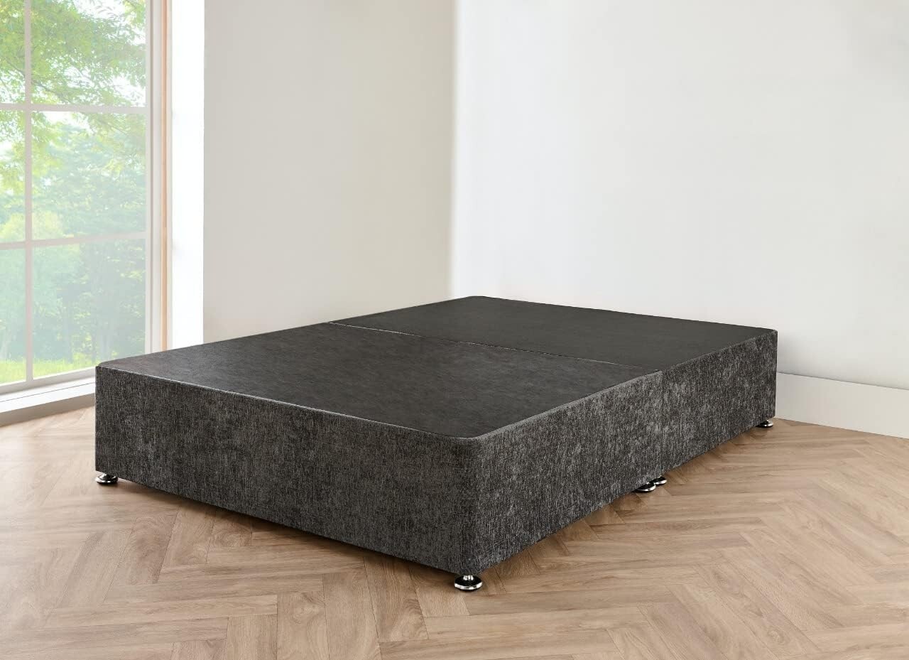 4FT6 Double Divan Bed Base Charcoal Chenille Fabric With 2 Storage Drawers