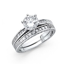 1.25CT Vintage 4-Prong Round-Cut  Pave CZ Engagement Ring in 14K White Gold