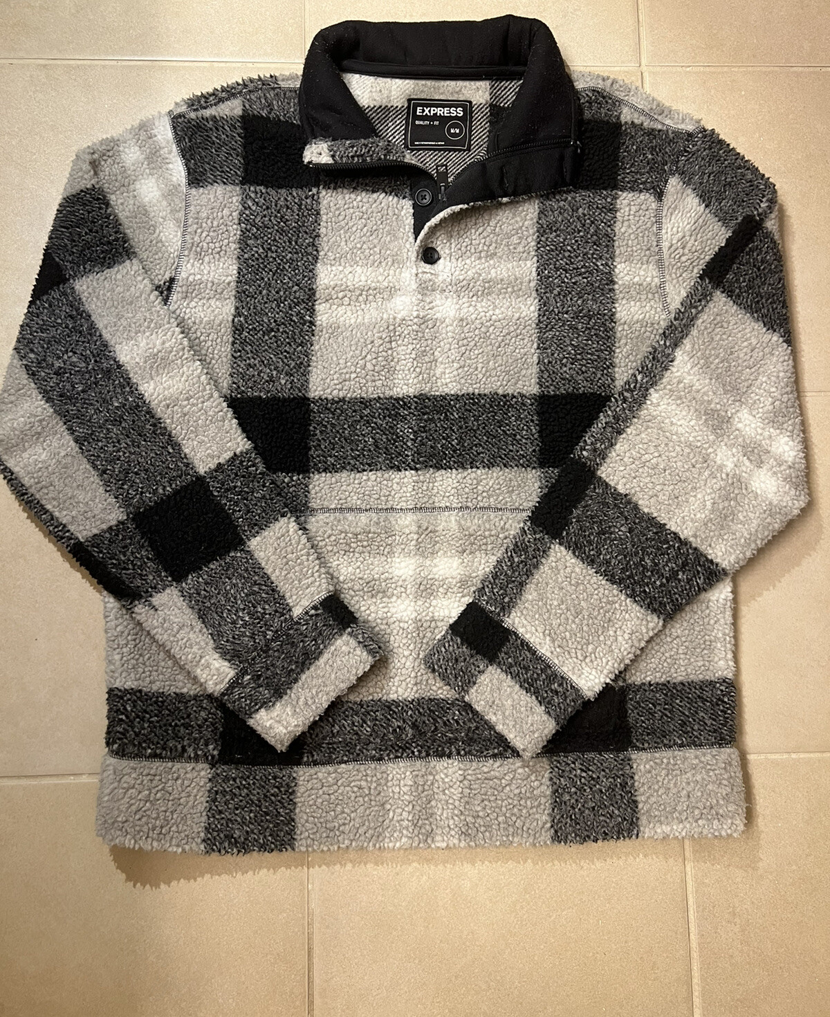 Express Flannel Patterned Sweater Quarter Zip Adu… - image 1