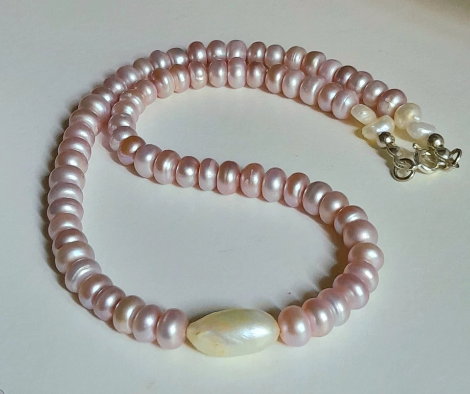 COLLANA PERLE D'ACQUA DOLCE LILLA PERLA BAROCCA BIANCA ARGENTO 925 PERLE NATURAL - Immagine 2 di 4