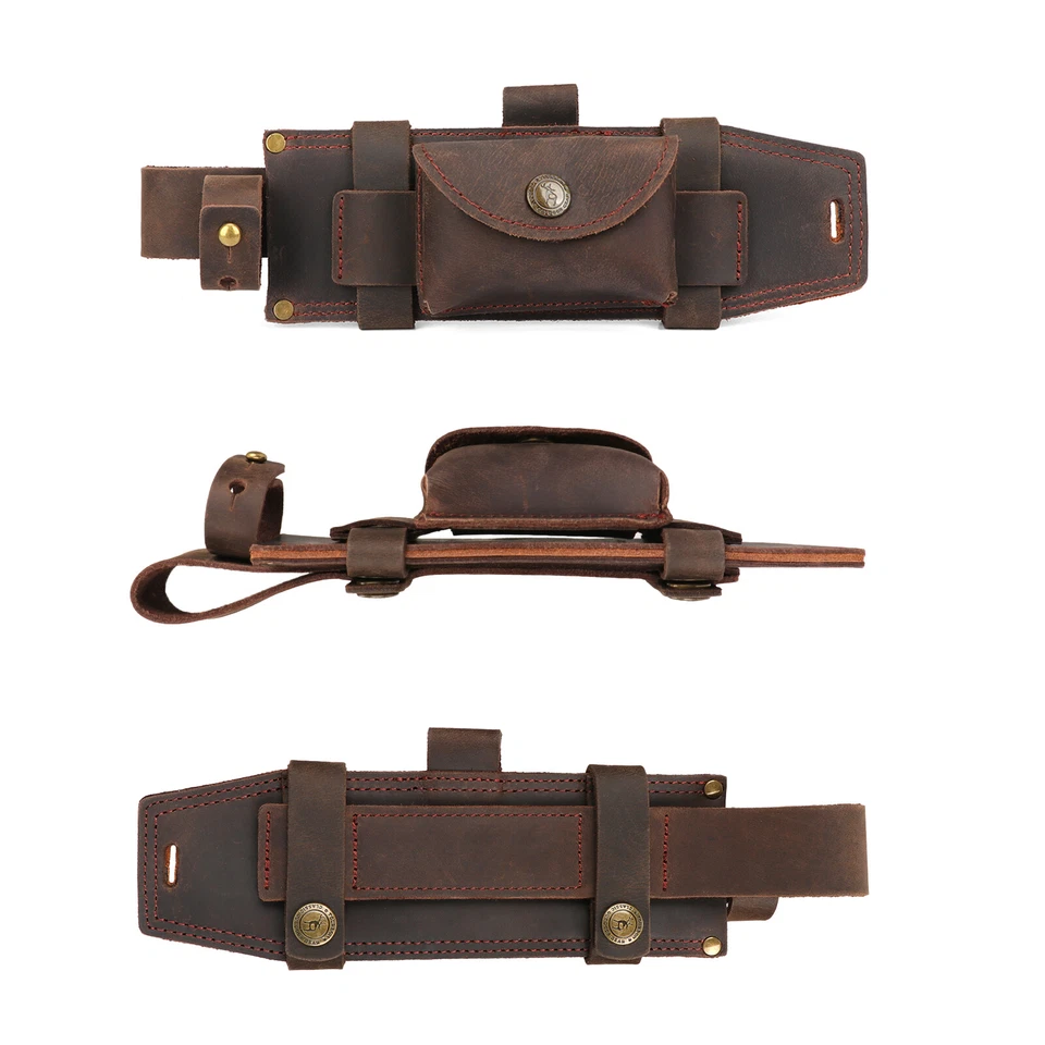 TOURBON Survival Leather Tracker Knife Sheath Horizontal Belt Holster with Pouch - Image 3 of 4