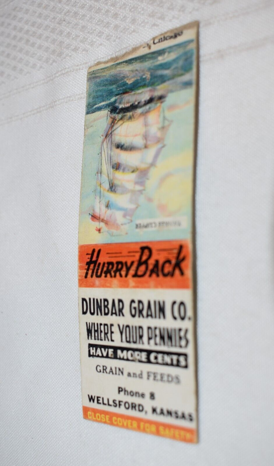 Dunbar Grain Co. Wellsford Kansas Yankee Clipper 20 Strike Matchbook