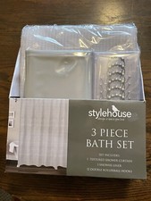 STYLEHOUSE 3 Pcs Bath Set Textured Shower Curtain Liner 12 Rollerball Hooks