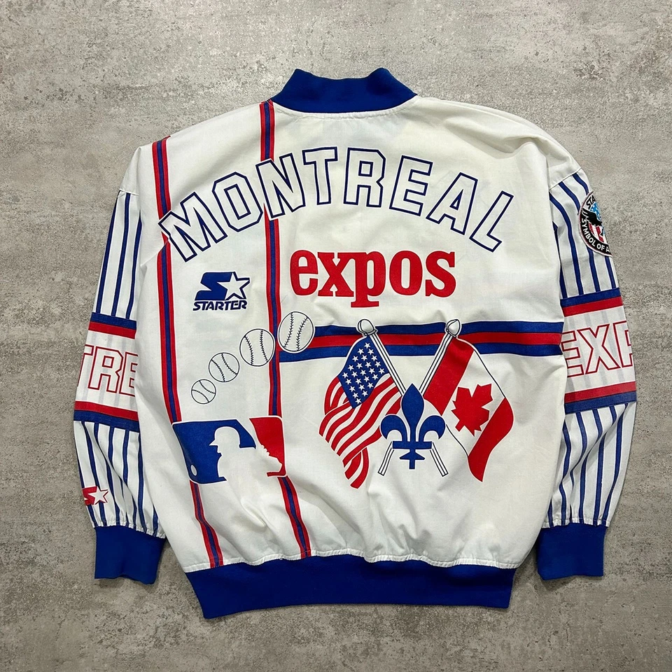 VTG 80s 90s MLB MONTREAL EXPOS STARTER PULLOVER JACKET AOP SIZE XL - Image 2 of 4