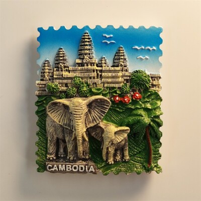 Cambodia Angkor Wat Elephant Tourist Souvenir 3D Resin Fridge