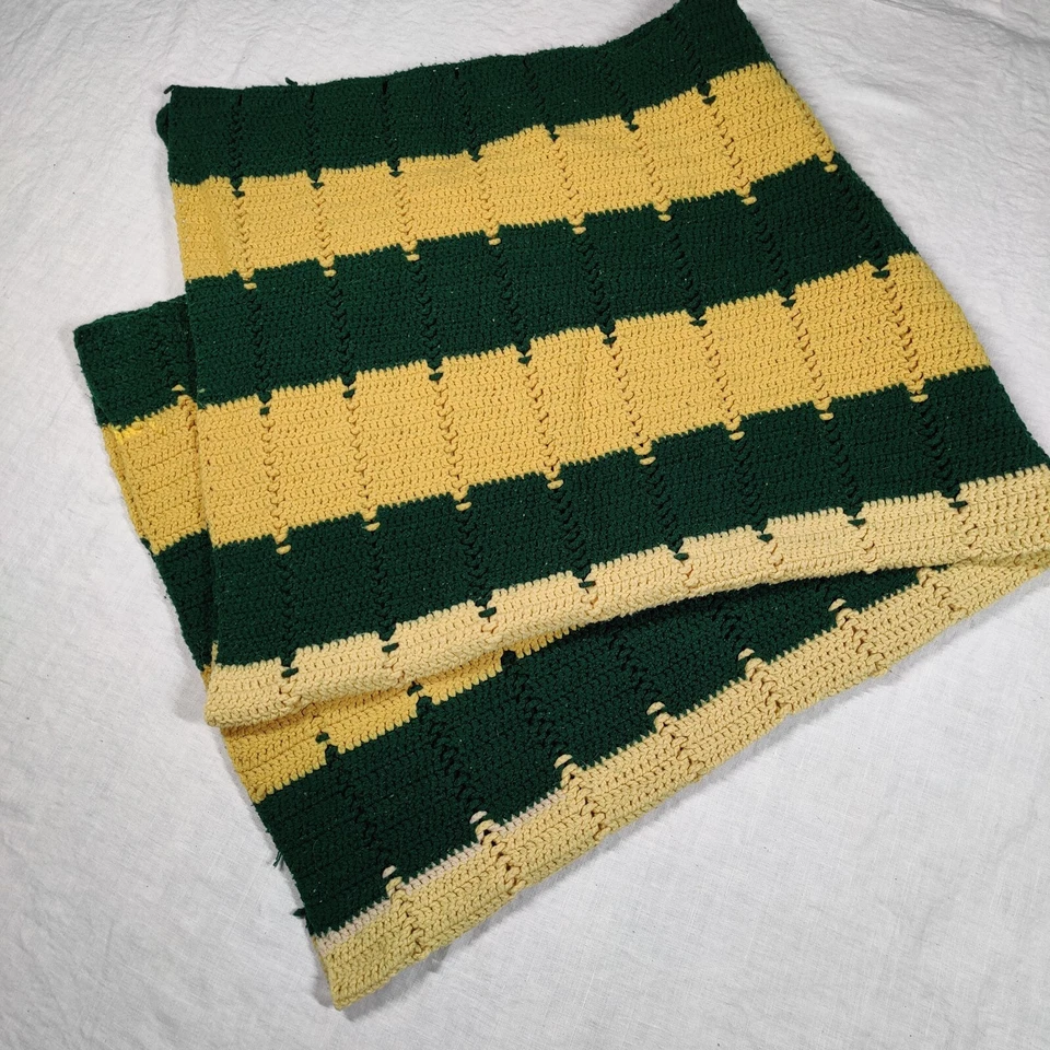 Cobertor vintage afegão de crochê 56x56" listras amarelas e marrons - Imagem 2 de 4