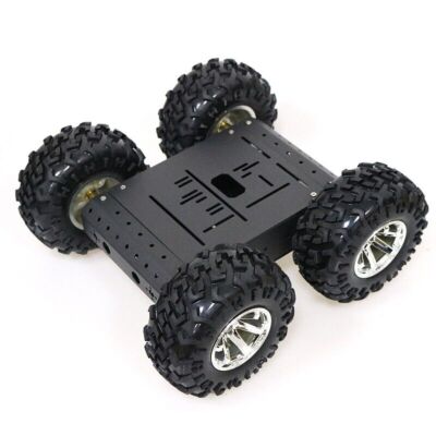 4WD Smart Robot Car Chassis Kit Aluminum Black Wheels + 12V Motors C3 #A6-31