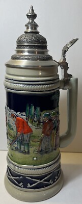 ナイト 騎士 ヴィンテージ ステンドグラス スイス製 ピストルクラブ 1984 Original Thewalt Golfer 1343 Beer Stein Made in Germany #1686 of